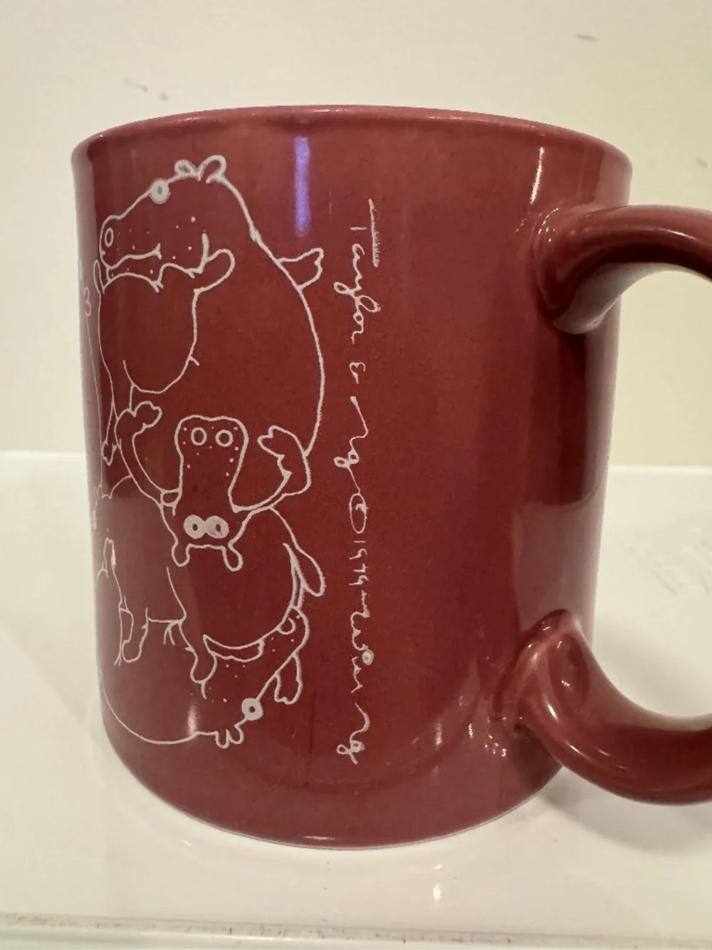 Vintage Taylor & Ng 1979 Naughty Hippos Orgy Ceramic Coffee Mug Mauve